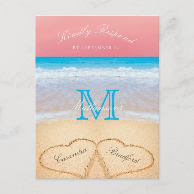 Carte Postale Coral Sunset Autumn Beach Wedding RSVP (Devant)