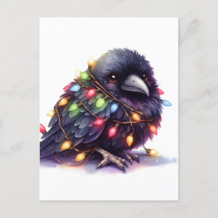 Carte Postale Corbeau adorable avec lumières de Noël