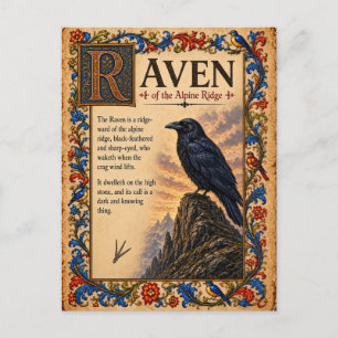 Carte Postale Corbeau, Art de Bestiaire Médiéval