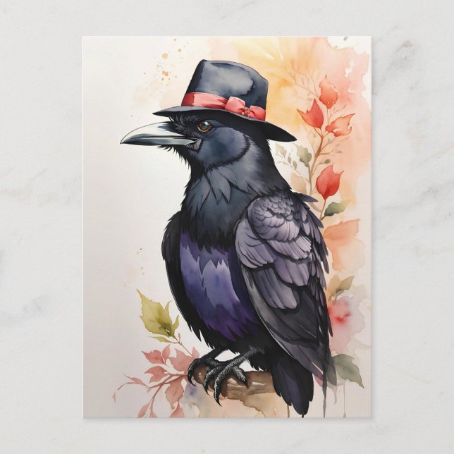 Carte Postale Corbeau au chapeau Fedora (Devant)