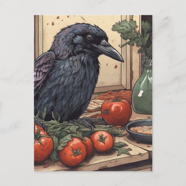 Carte Postale Corbeau dans la cuisine (Devant)