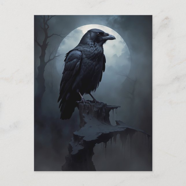 Carte Postale corbeau dans la nuit noire (Devant)