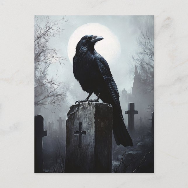 Carte Postale Corbeau dans le cimetière gothique (Devant)
