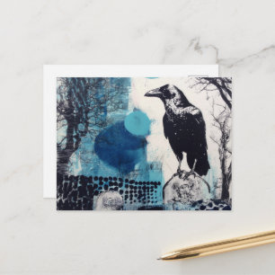 Carte Postale Corbeau dans un cimetière Collage de techniques mi