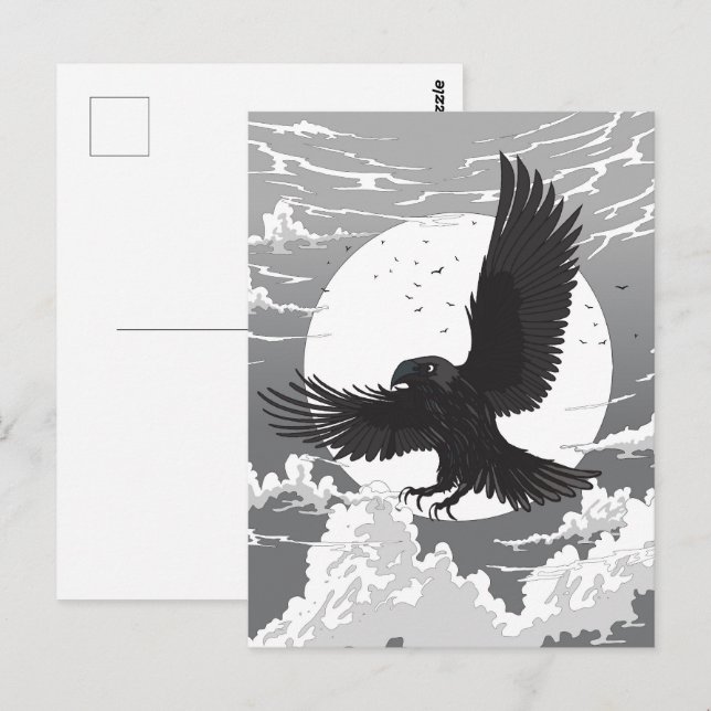 Carte Postale Corbeau et Lune (Devant / Derrière)