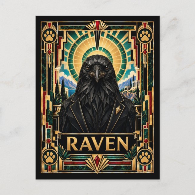Carte Postale Corbeau, faune Art Déco (Devant)