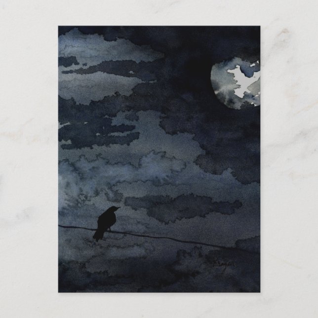 Carte Postale Corbeau Lune - Art Pleine lune (Devant)