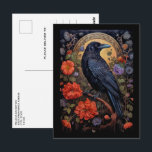 Carte Postale Corbeau noir avec fleurs design gothique<br><div class="desc">Carte postale avec un corbeau noir perché sur une branche entourée de fleurs rouges. Ambiance gothique cool.</div>