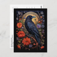Corbeau noir avec fleurs design gothique