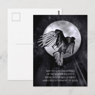 Carte Postale Corbeau ou corneille du solstice d'hiver et lune d