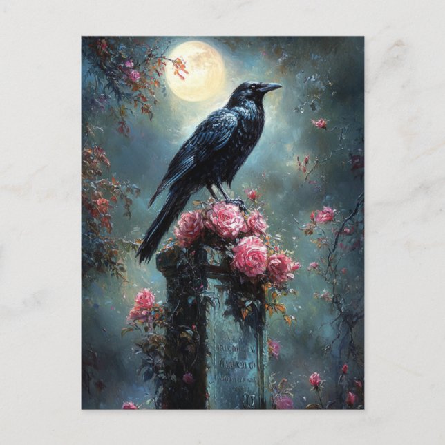 Carte Postale Corbeau perché sur une pierre tombale (Devant)