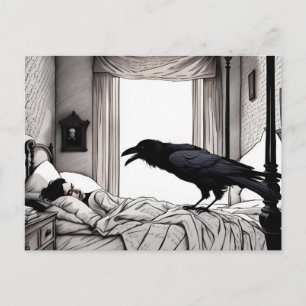 Carte Postale Corbeau regardant Poe endormi