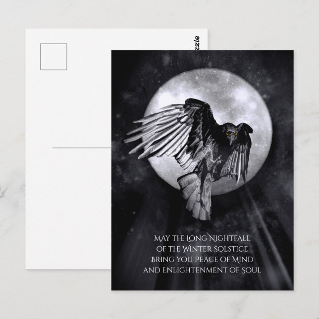 Carte Postale Corbeau solstice d'hiver ou corneille et lune Yule (Devant / Derrière)