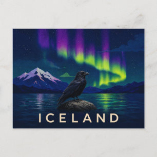 Carte Postale Corbeau sous l'Aurore   Islande Iconique