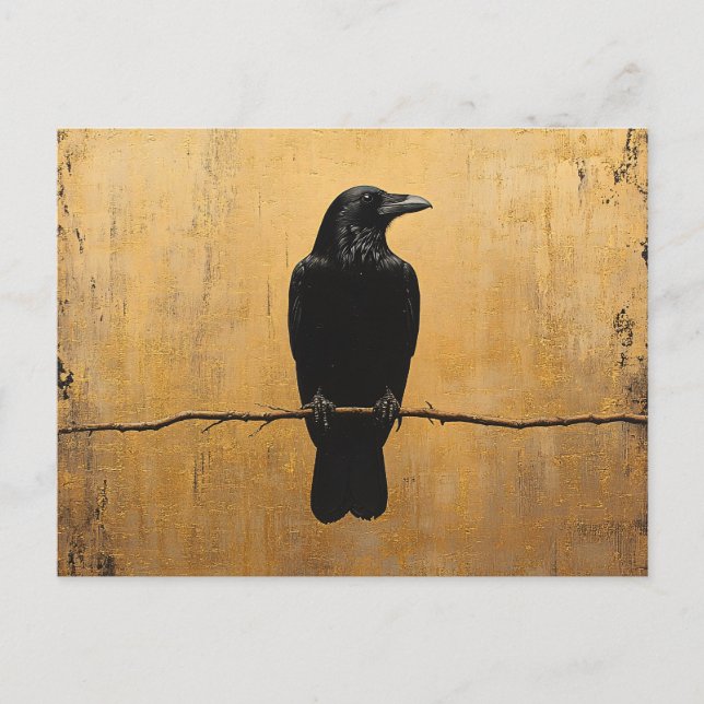 Carte Postale Corbeau sur une branche fond doré (Devant)