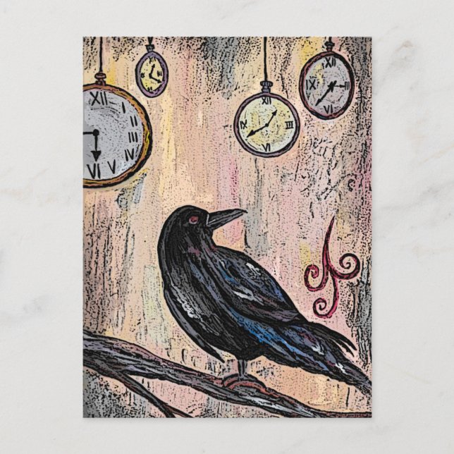Carte Postale Corbeau vapeur avec horloges (Devant)