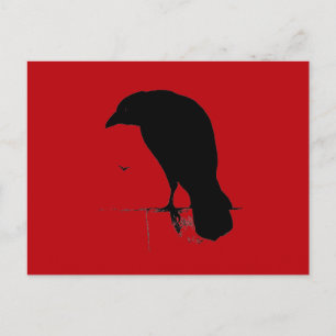 Carte Postale Corbeau vintage sur Modèle rouge sang