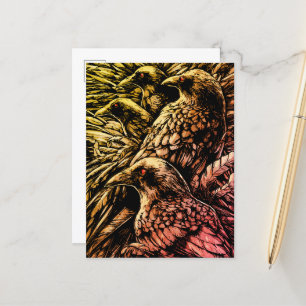 Carte Postale Corbeaux aux Yeux Rouges – Faune Gothique Mystérie