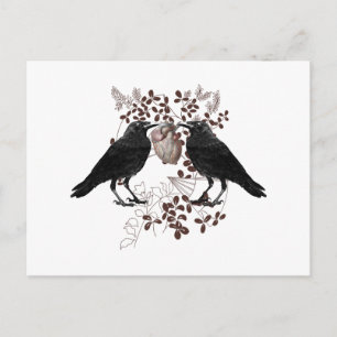Carte Postale Corbeaux se disputant un cœur