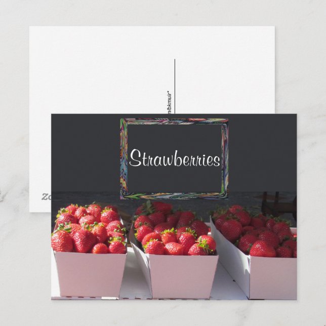 Carte postale - Corbeilles de fraises avec enseign (Devant / Derrière)
