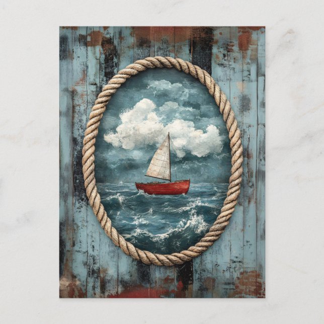 Carte Postale Corde de bateau à voile Bordure Rustique Nautique (Devant)