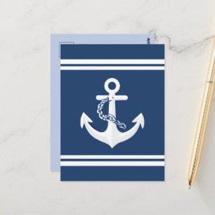 Carte Postale Corde et ancre Symbole nautique blanc bleu marine