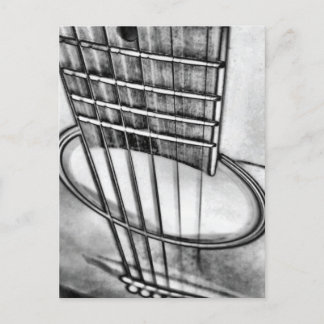 Carte Postale Cordes de guitare acoustique en perspective Noir B