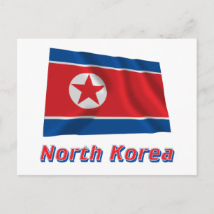 Carte Postale Corée du Nord brandissant un drapeau portant le no