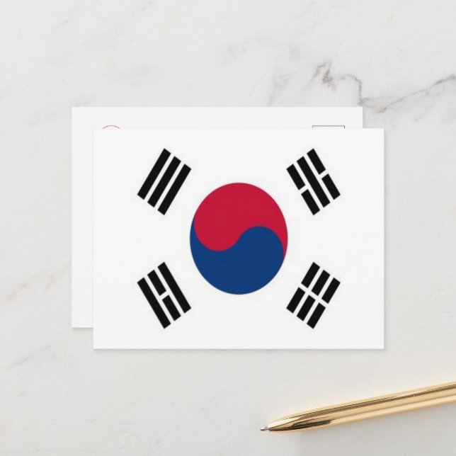 Carte Postale Corée du Sud - Drapeau - (Devant/Arrière en situation)