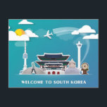 Carte Postale Corée du Sud vintage Séoul célèbre emblème<br><div class="desc">vintage,  rétro,  voyage,  moderne,  aquarelle,  classique,  corée du sud,  Séoul,  célèbre emblème, </div>