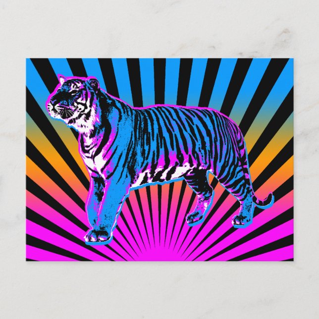 Carte Postale Corey Tiger 80s Rétro Tigre Soleil Levant (Devant)