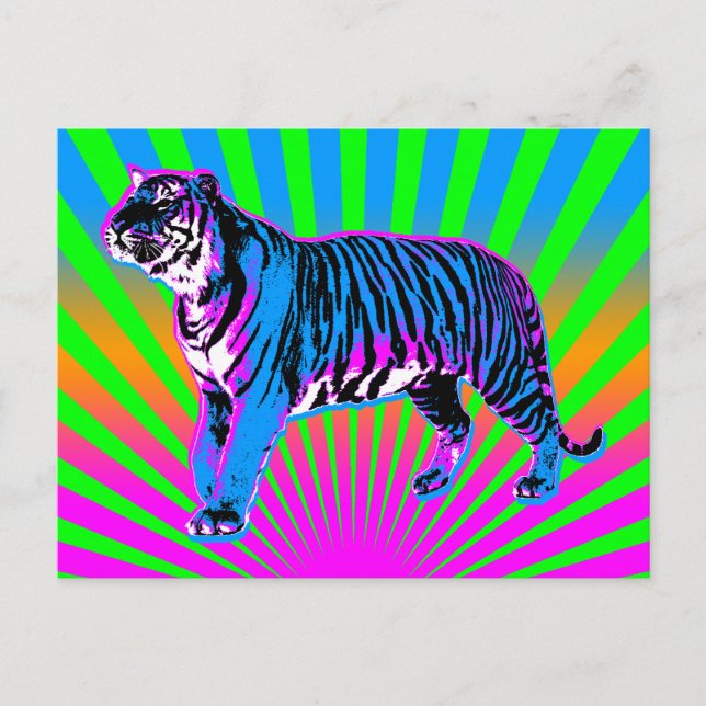 Carte Postale Corey Tiger 80s Rétro Tigre Soleil Levant (Devant)