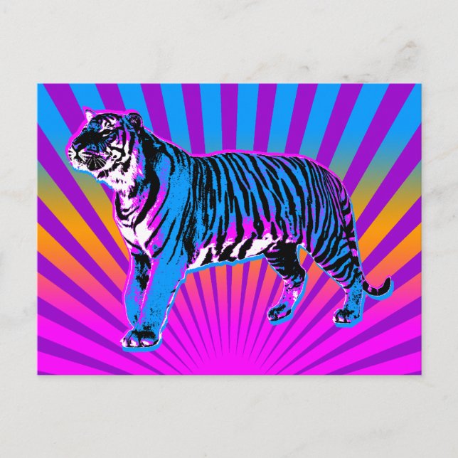 Carte Postale Corey Tiger 80s Rétro Tigre Soleil Levant (Devant)