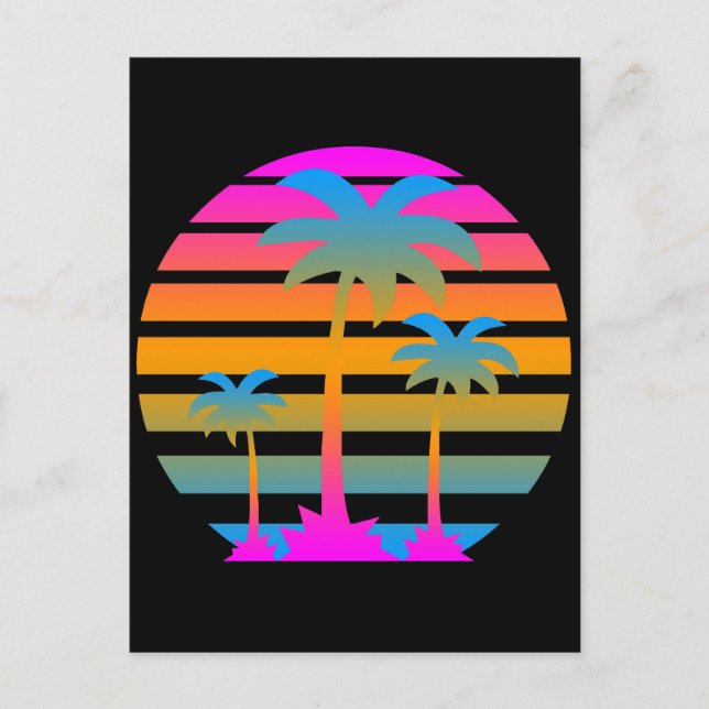 CARTE POSTALE COREY TIGER RETRO SUNSET PALMIERS (Devant)