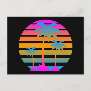 CARTE POSTALE COREY TIGER RETRO SUNSET PALMIERS