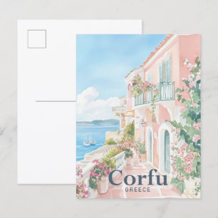 Carte Postale Corfou Grèce Aquarelle Peinture Voyage