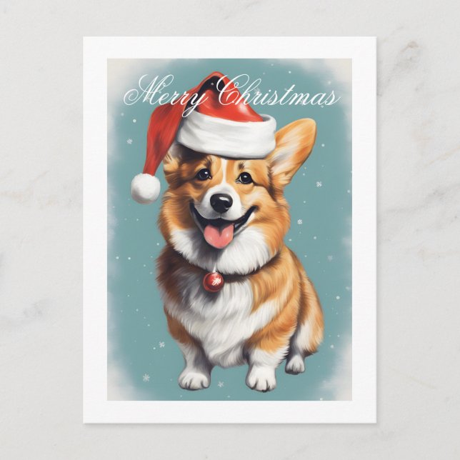 Carte Postale Corgi avec chapeau de Santa Joyeux Noël (Devant)