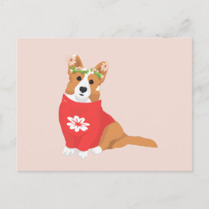 Carte Postale Corgi cardigan gallois à fleurs mignonnes