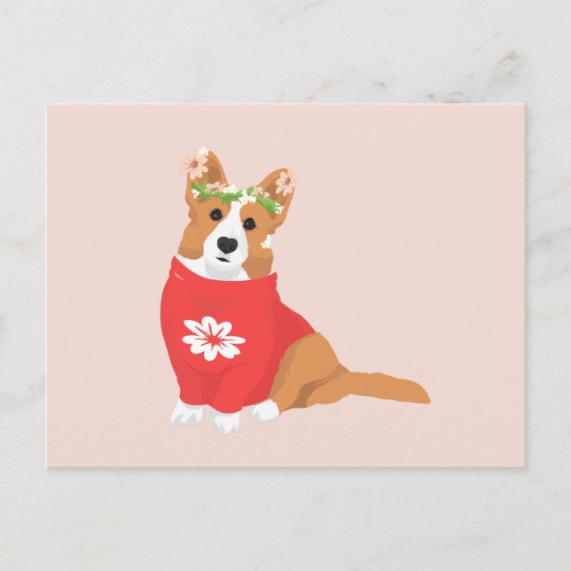 Carte Postale Corgi cardigan gallois à fleurs mignonnes (Devant)