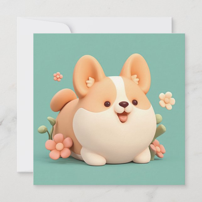 Carte postale Corgi chiot style argile 3D prairie  (Devant)