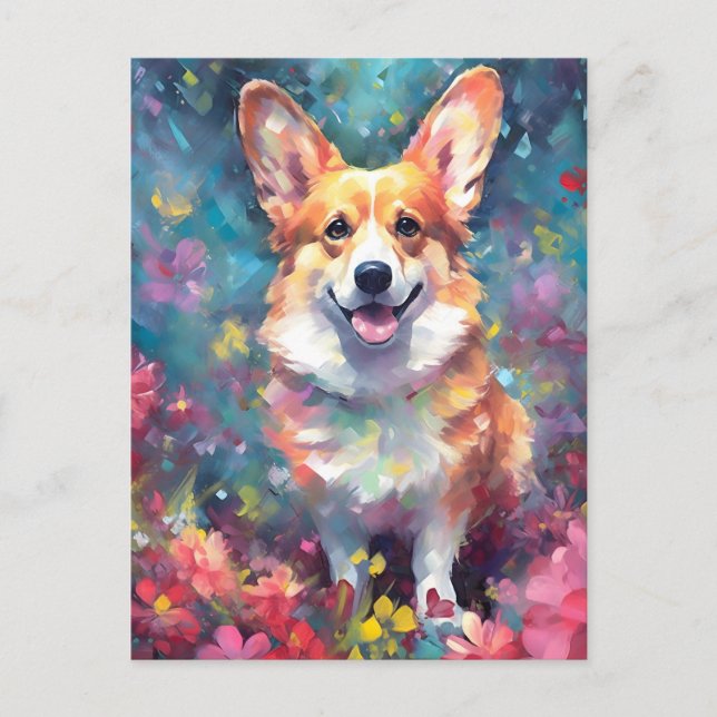 Carte Postale Corgi Coloré (Devant)