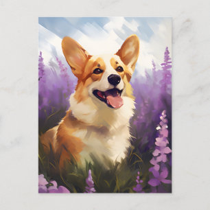 Carte Postale Corgi dans le champ Lavender
