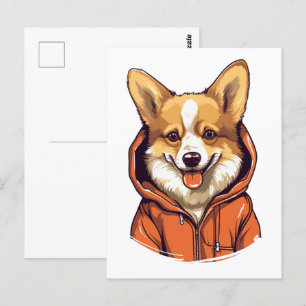 Carte Postale Corgi drôle portant un sweat à capuche