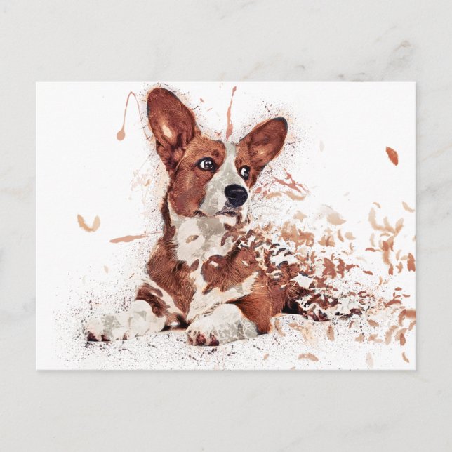 Carte postale Corgi & Feather Art (Devant)