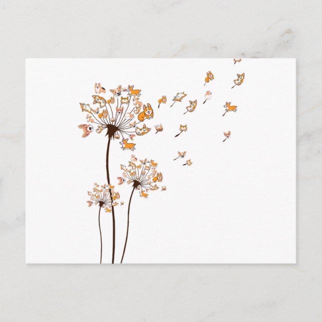 Carte Postale Corgi Flower Fly Dandelion Chemise mignonne Amoure (Devant)
