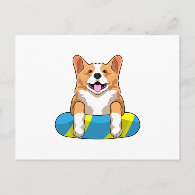 Carte Postale Corgi gallois à la piscine avec planche de natatio (Devant)