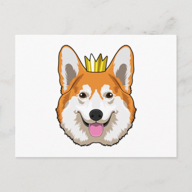 Carte Postale Corgi gallois avec couronne (Devant)