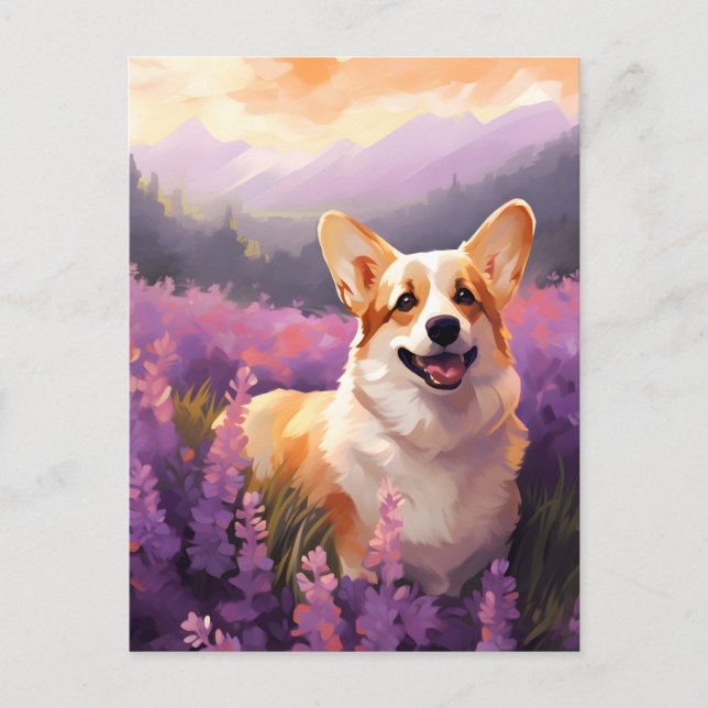 Carte Postale Corgi gallois dans le champ Lavender (Devant)