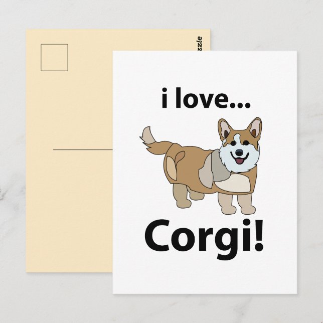 Carte Postale Corgi J'adore Corgi  (Devant / Derrière)