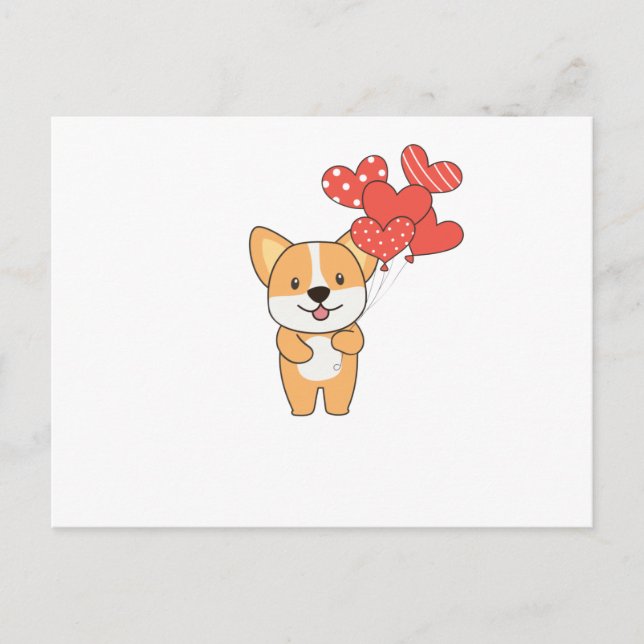 Carte Postale Corgi Mets Animaux Avec Coeurs Ballons À (Devant)
